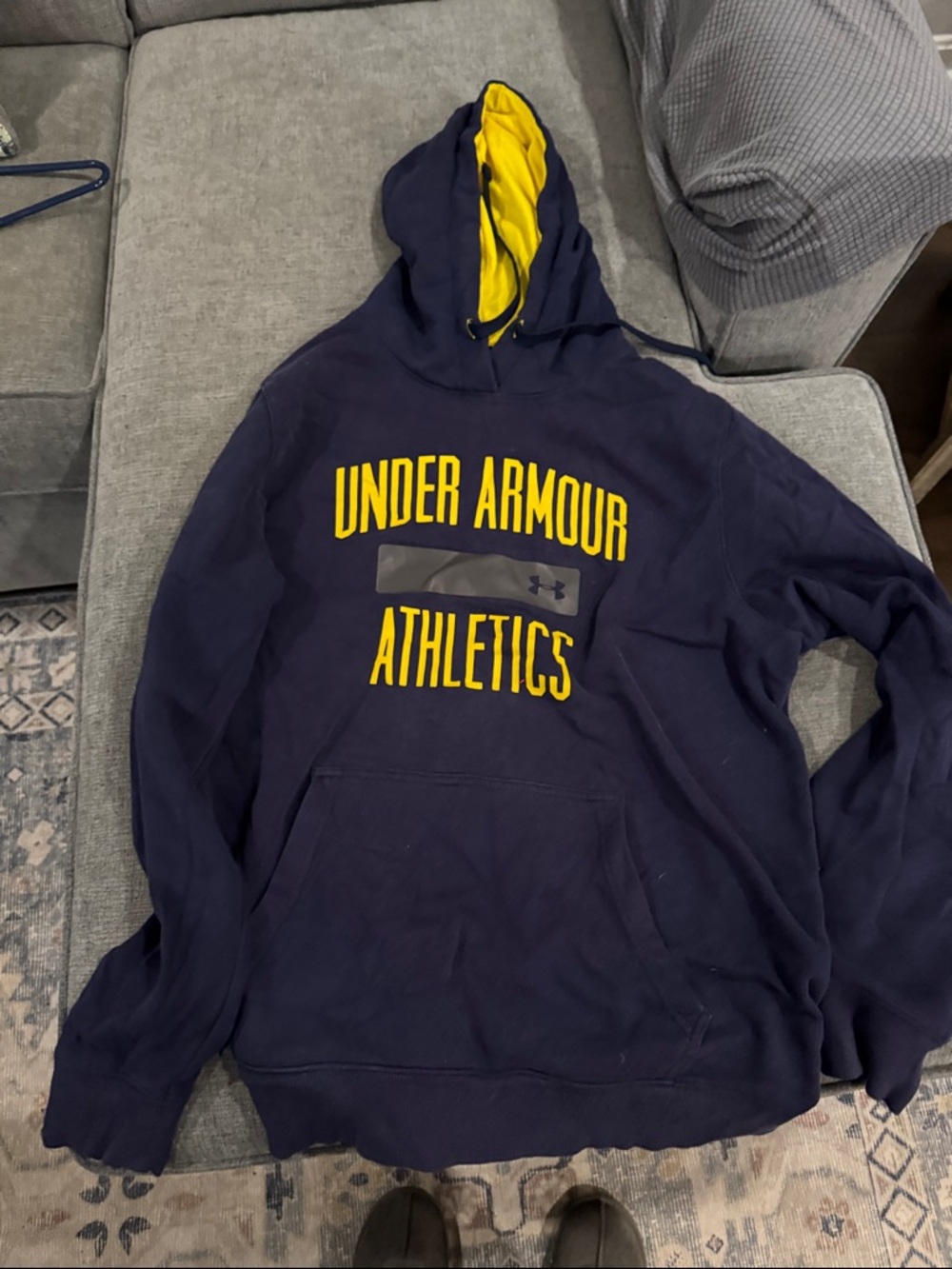 Under Armour Navy and Yellow Pullover Crewneck Hoodie